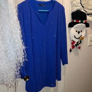 Radiant Shimmery Blue Long Sleeve Dressy Top XL